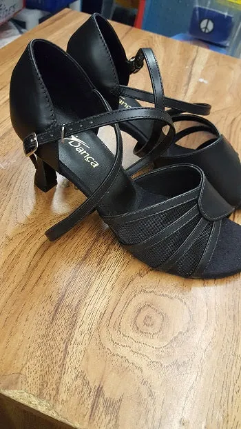 2.5" Addison -- Flare Heel Latin Sandal -- Black Leather