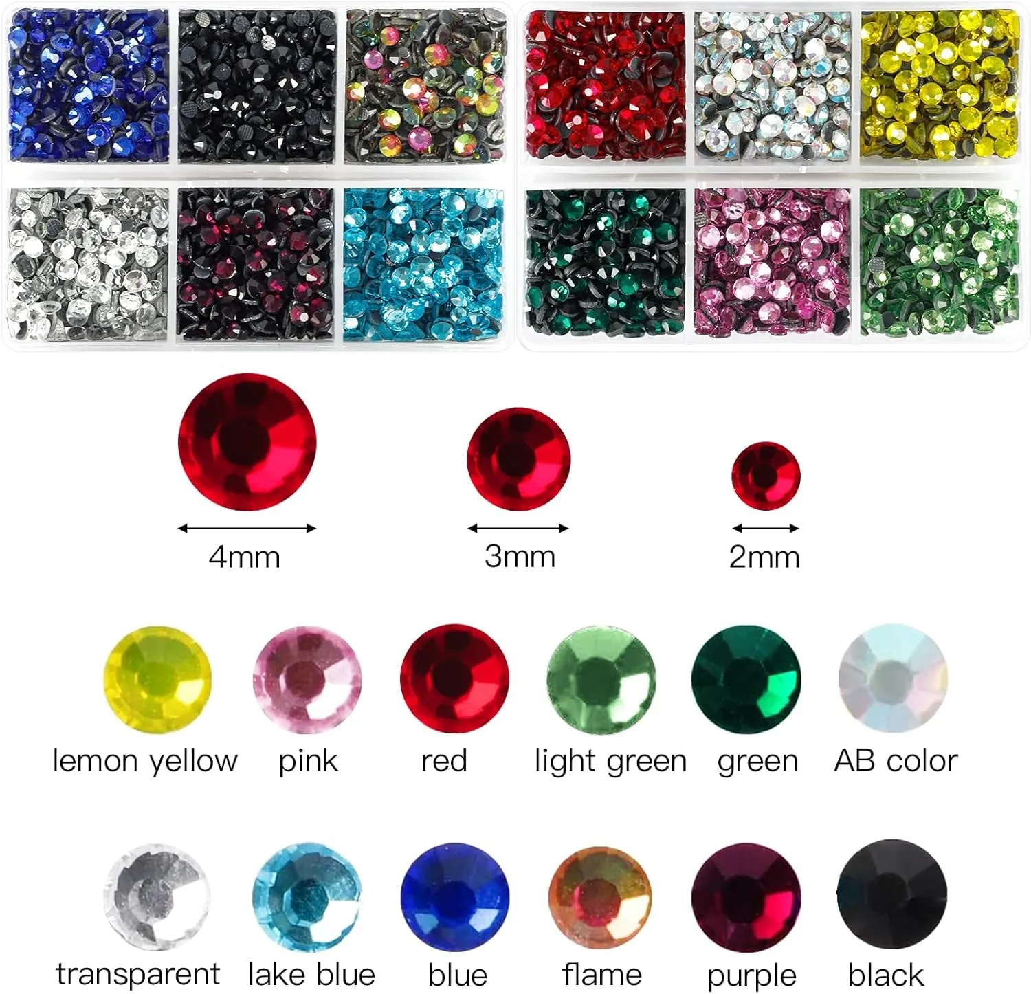 5400Pcs Multicolor Rhinestones 12 Mixed Color Hotfix Rhinestones Flatback Gemstones and Crystals for Halloween Costume Accessories, Crafts with Tweezers and 2 Picking Pens