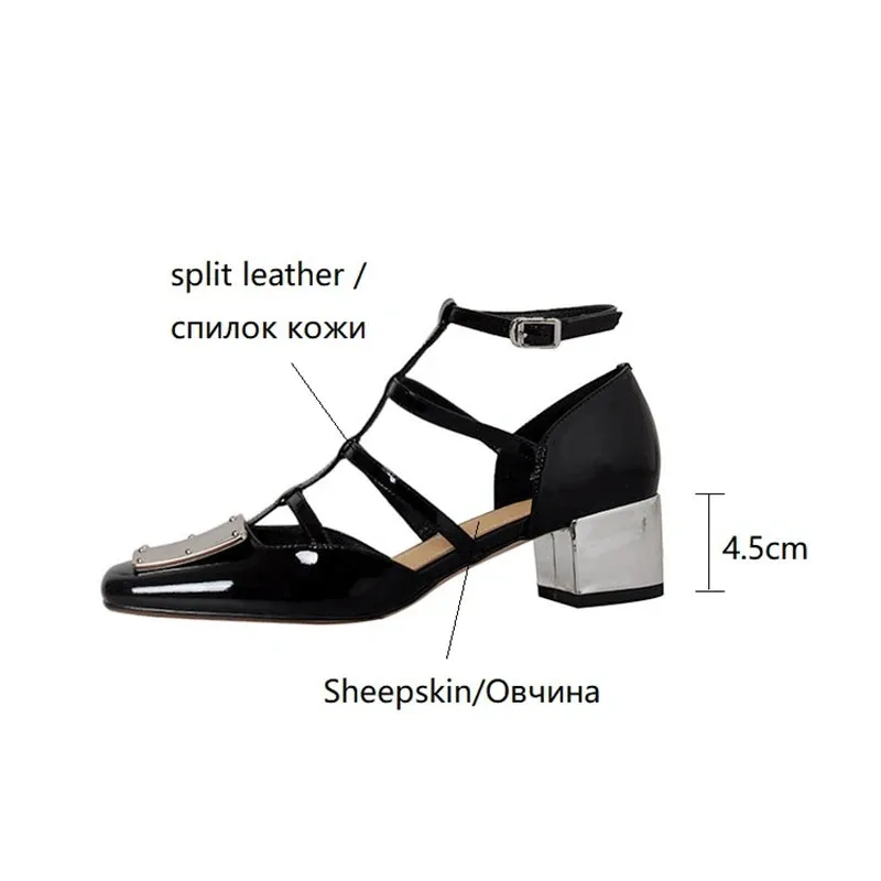 Aiertu Summer Sandals Women Square Toe Cover Heel Gladiator Modern Sandals Split Leather Chunky Heel High Heels Roman Women Shoes