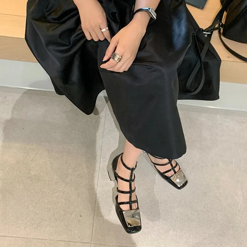 Aiertu Summer Sandals Women Square Toe Cover Heel Gladiator Modern Sandals Split Leather Chunky Heel High Heels Roman Women Shoes