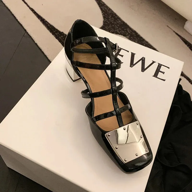 Aiertu Summer Sandals Women Square Toe Cover Heel Gladiator Modern Sandals Split Leather Chunky Heel High Heels Roman Women Shoes