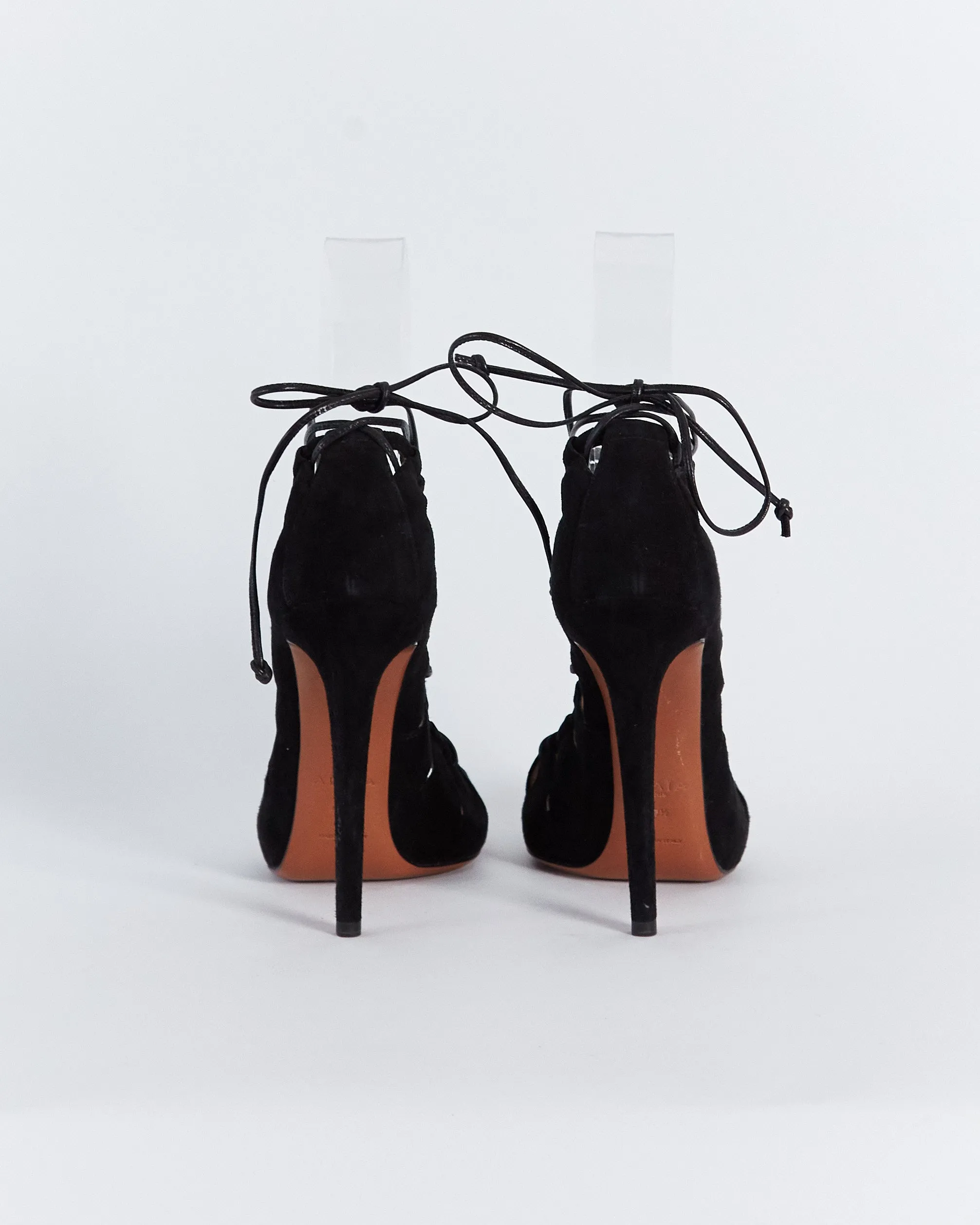 Alaïa lace up cutout suede stilettos, black, 40.5