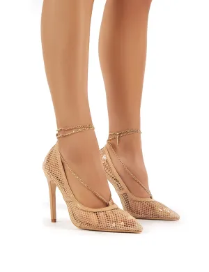 Amara Nude Fishnet Chain Detail Court Heels