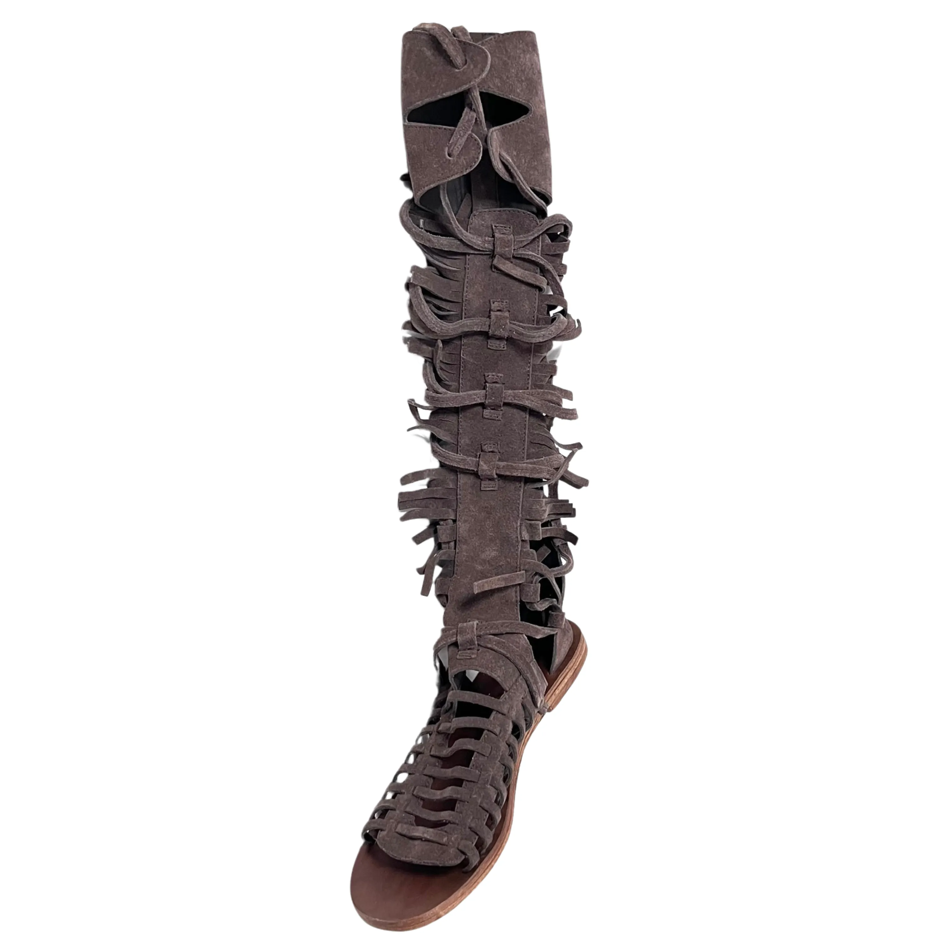 Amira Knee high Gladiator sandal in Brown color