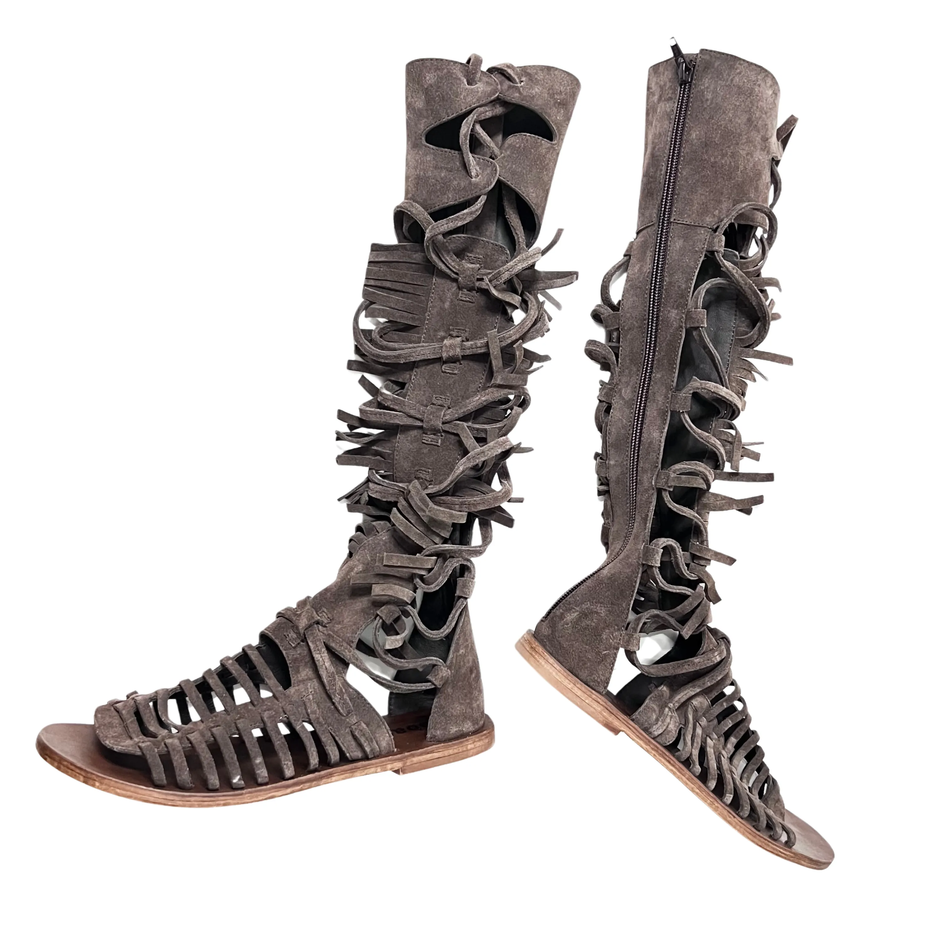 Amira Knee high Gladiator sandal in Brown color