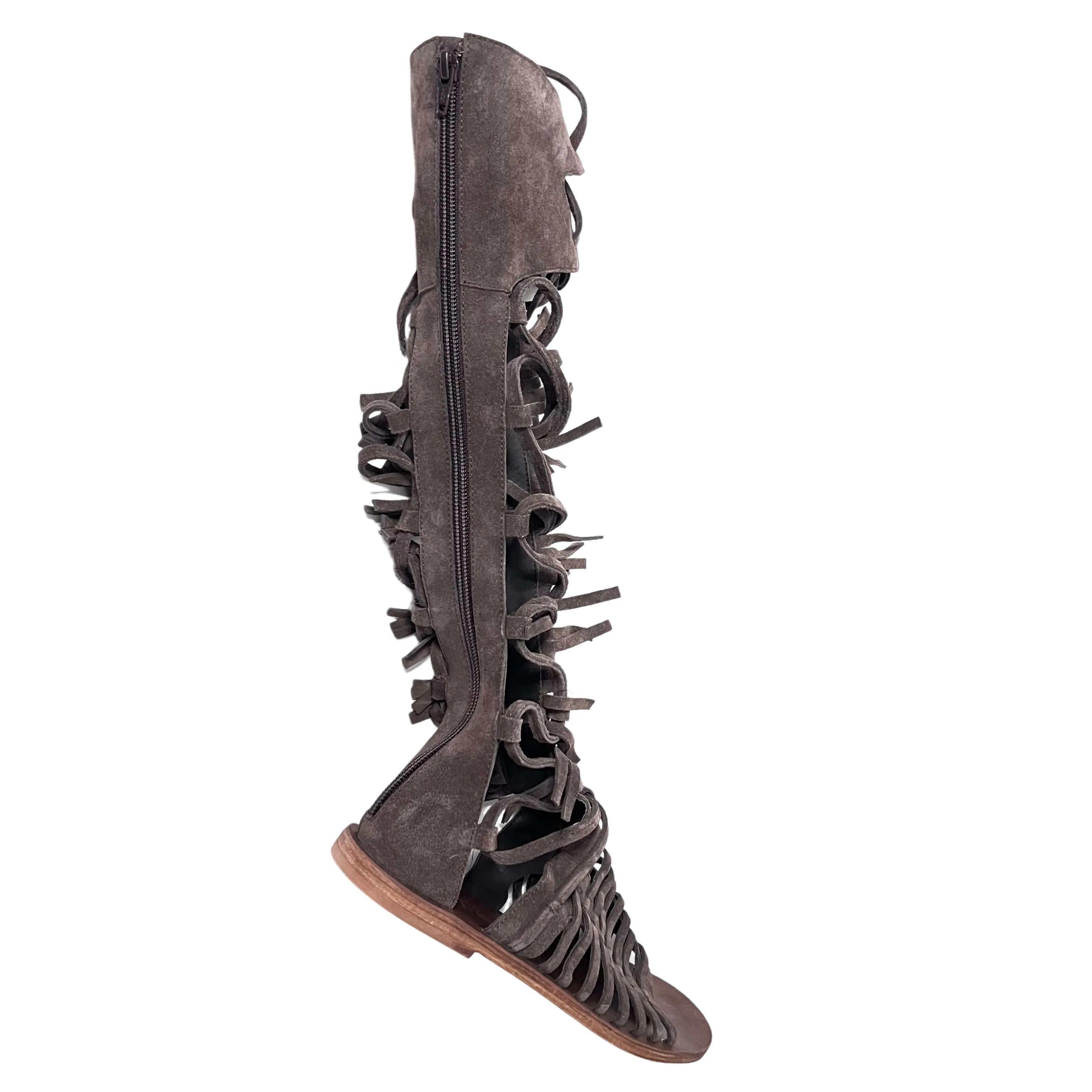 Amira Knee high Gladiator sandal in Brown color