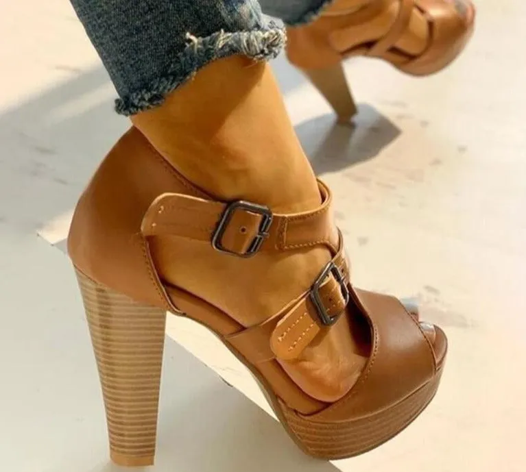 Amozae- Summer Women Shoes Fashion High Heel Shoes Sandals Peep Toe Platform Pumps Buckle Pumps Shoes Office