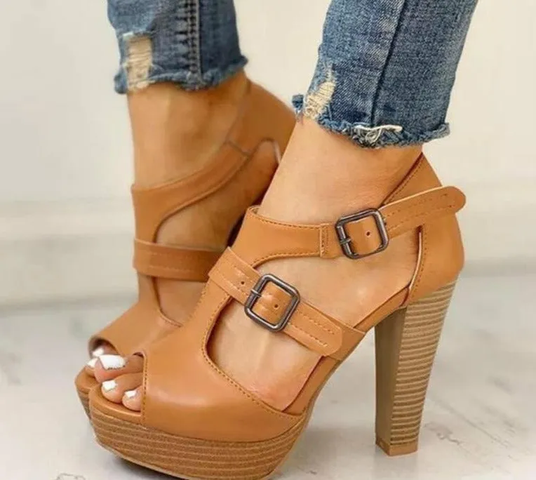 Amozae- Summer Women Shoes Fashion High Heel Shoes Sandals Peep Toe Platform Pumps Buckle Pumps Shoes Office
