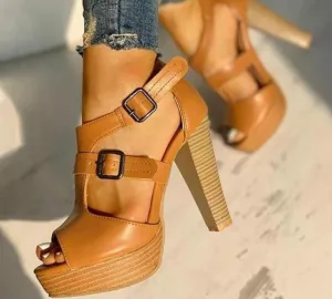Amozae- Summer Women Shoes Fashion High Heel Shoes Sandals Peep Toe Platform Pumps Buckle Pumps Shoes Office
