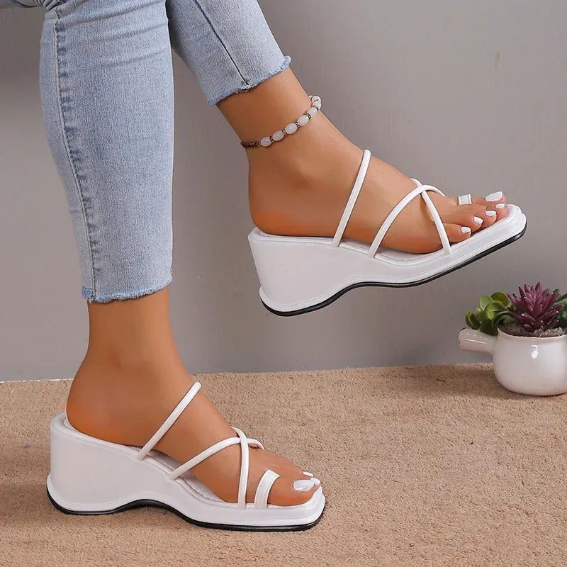 AMOZAE- - Summer Women's White Wedge Gladiator Sandals