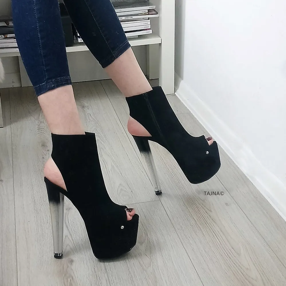 Ankle Glassy Heels Black Open Back