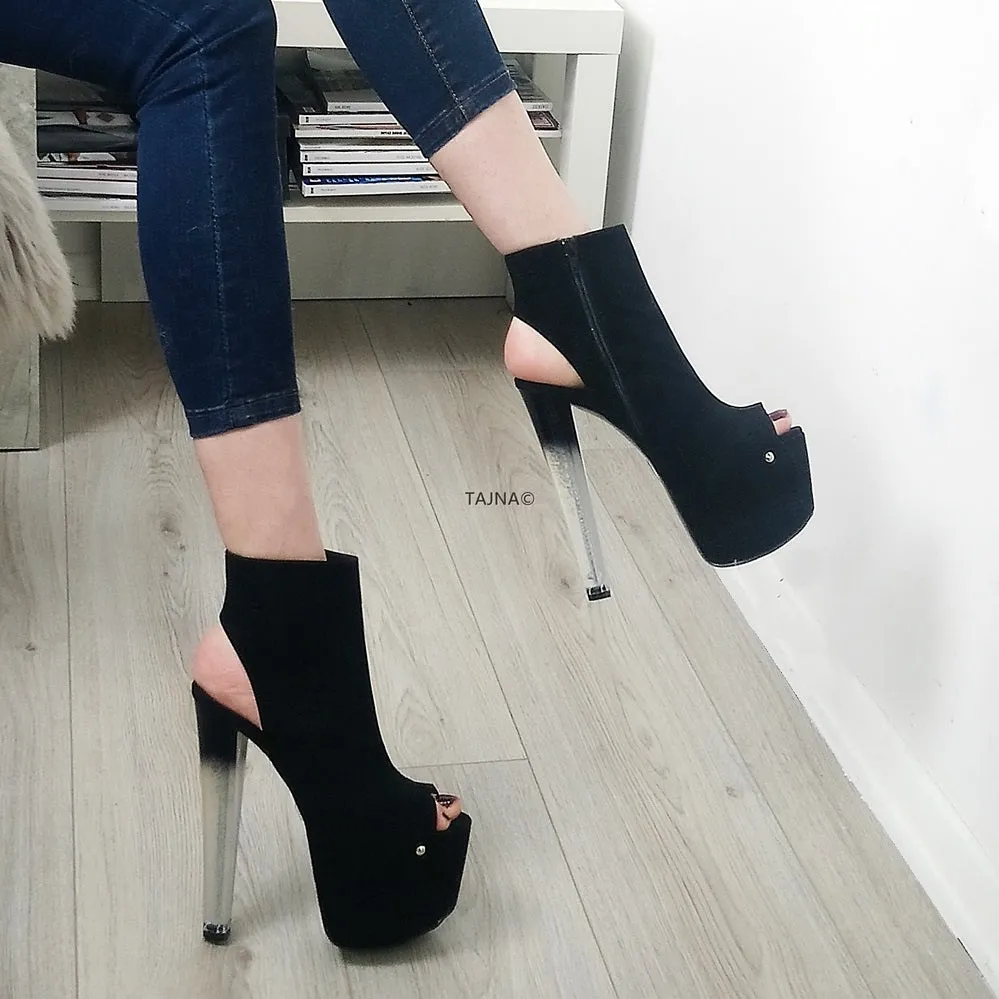 Ankle Glassy Heels Black Open Back