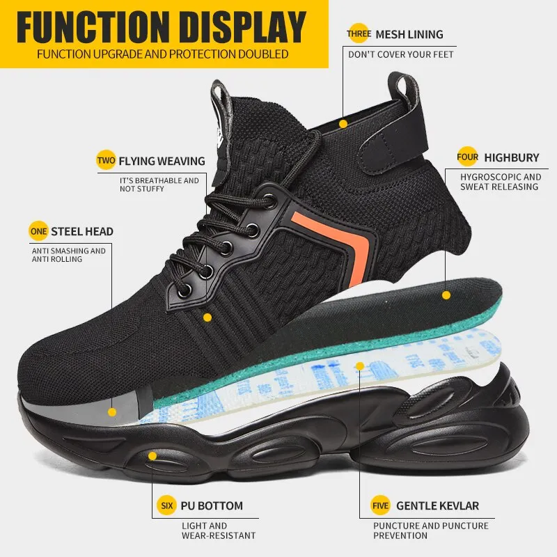 Anti-smashing Men Safety Shoes Indestructible Work Shoes Puncture-Proof Work Sneakers Male Steel Toe Shoes Work Safety Boots