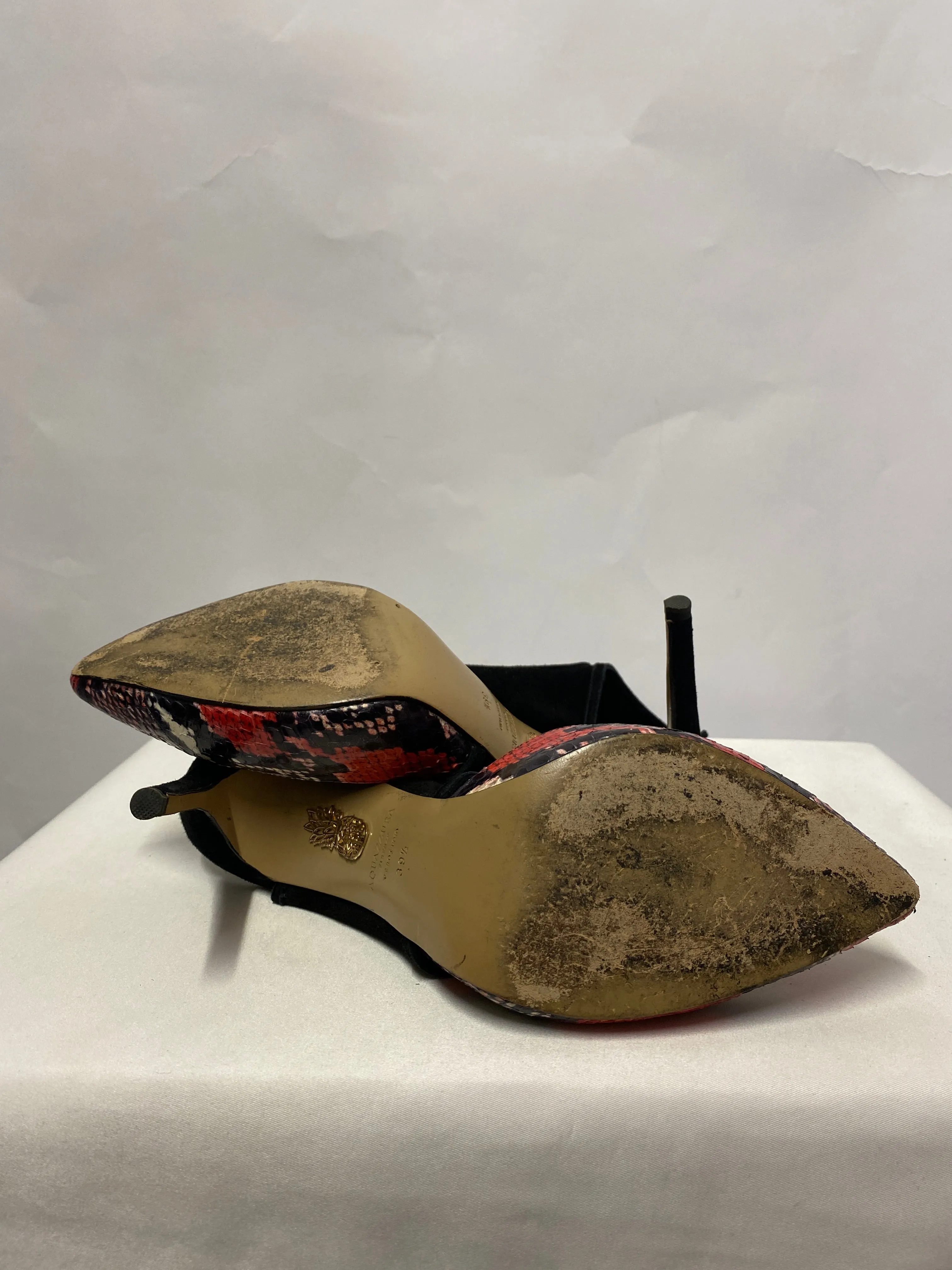 Aquazurra Black and Pink Snake Print Stilettos 6.5/39.5