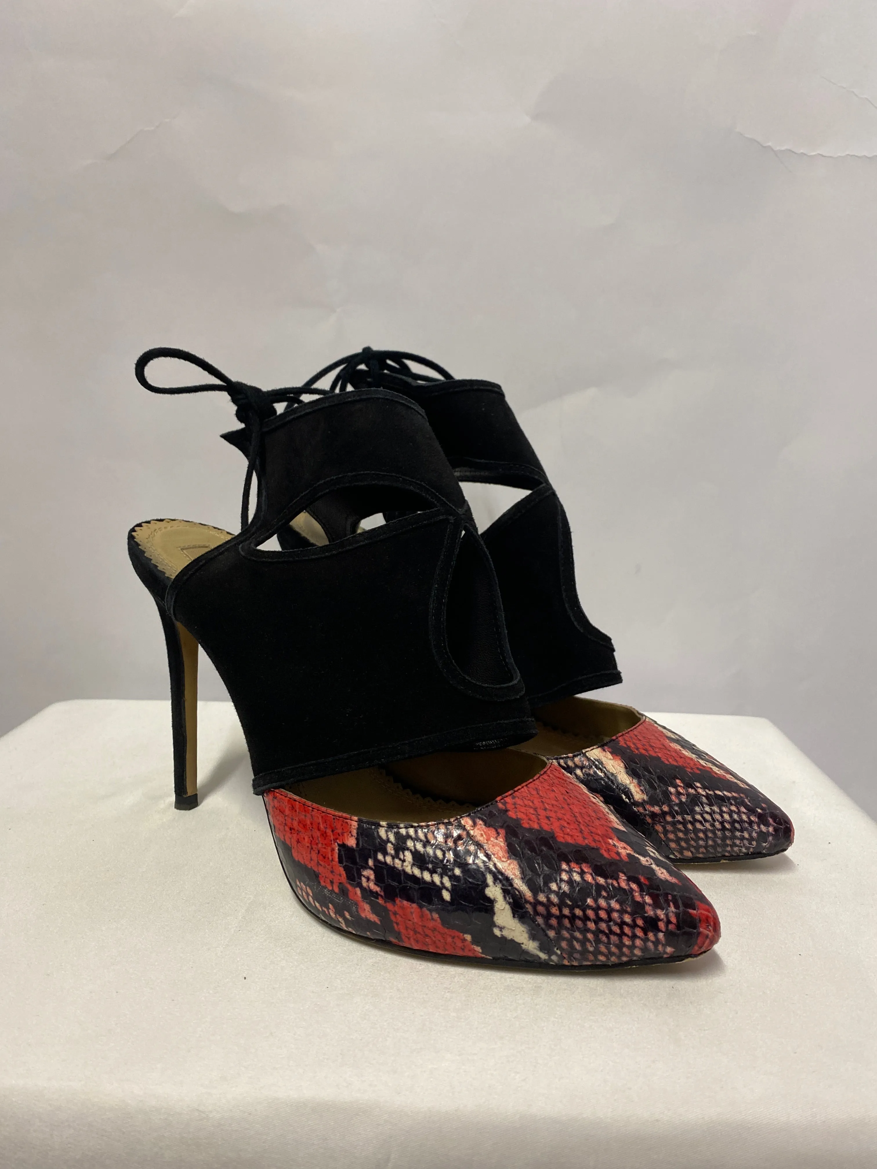 Aquazurra Black and Pink Snake Print Stilettos 6.5/39.5