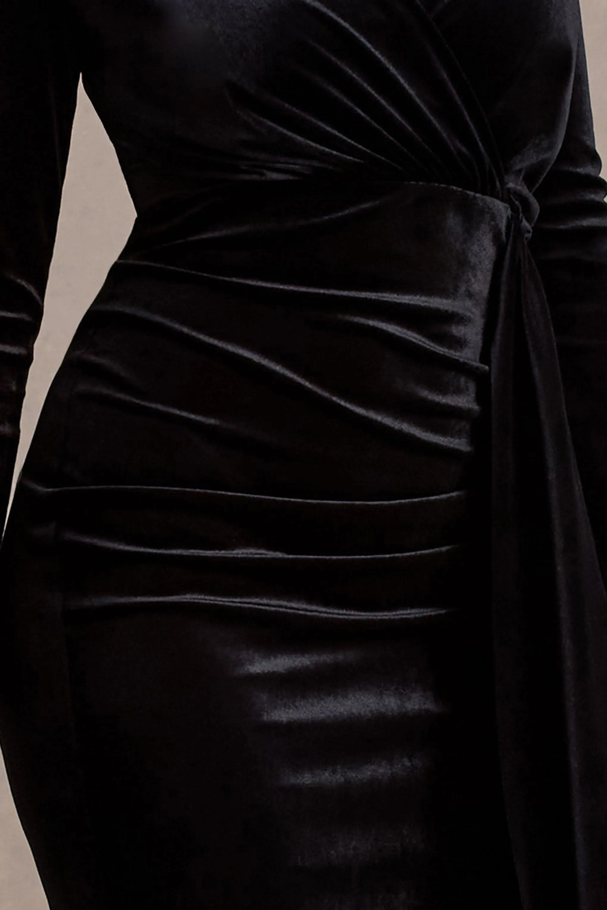 Arcadia | Black Velvet Plunge-Neck Wrap Midi Dress