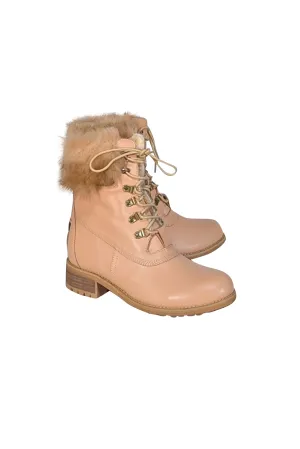 Australia LUXE Collective - Beige Leather w/ Sheep Fur Trim Combat Boots Sz 9