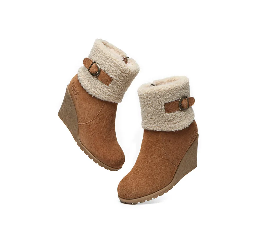 Australian Shepherd Zipper Sheepskin Shearling Wedge Fashion Boots Women Joanna