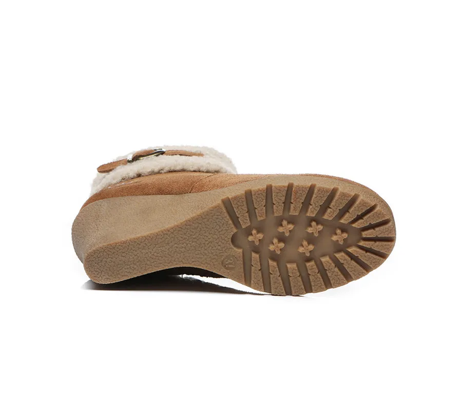 Australian Shepherd Zipper Sheepskin Shearling Wedge Fashion Boots Women Joanna