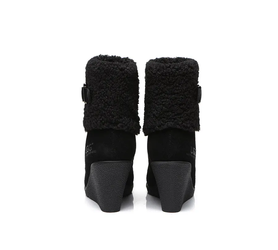Australian Shepherd Zipper Sheepskin Shearling Wedge Fashion Boots Women Joanna