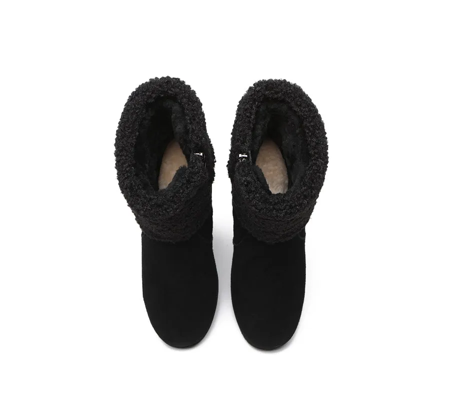 Australian Shepherd Zipper Sheepskin Shearling Wedge Fashion Boots Women Joanna