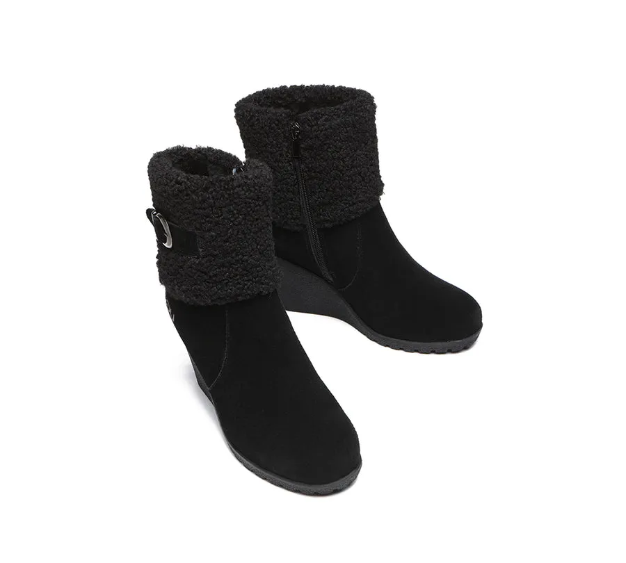 Australian Shepherd Zipper Sheepskin Shearling Wedge Fashion Boots Women Joanna