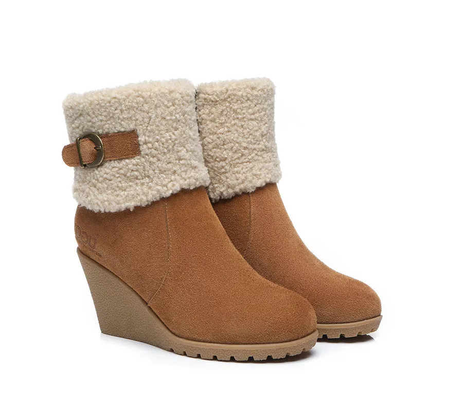 Australian Shepherd Zipper Sheepskin Shearling Wedge Fashion Boots Women Joanna