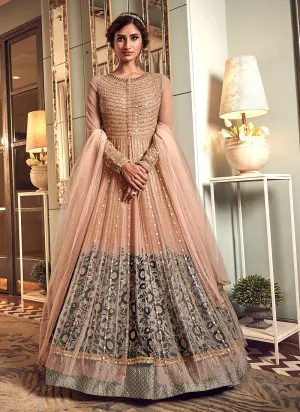 Baby Pink And Gold Designer Embroidered Anarkali Gown