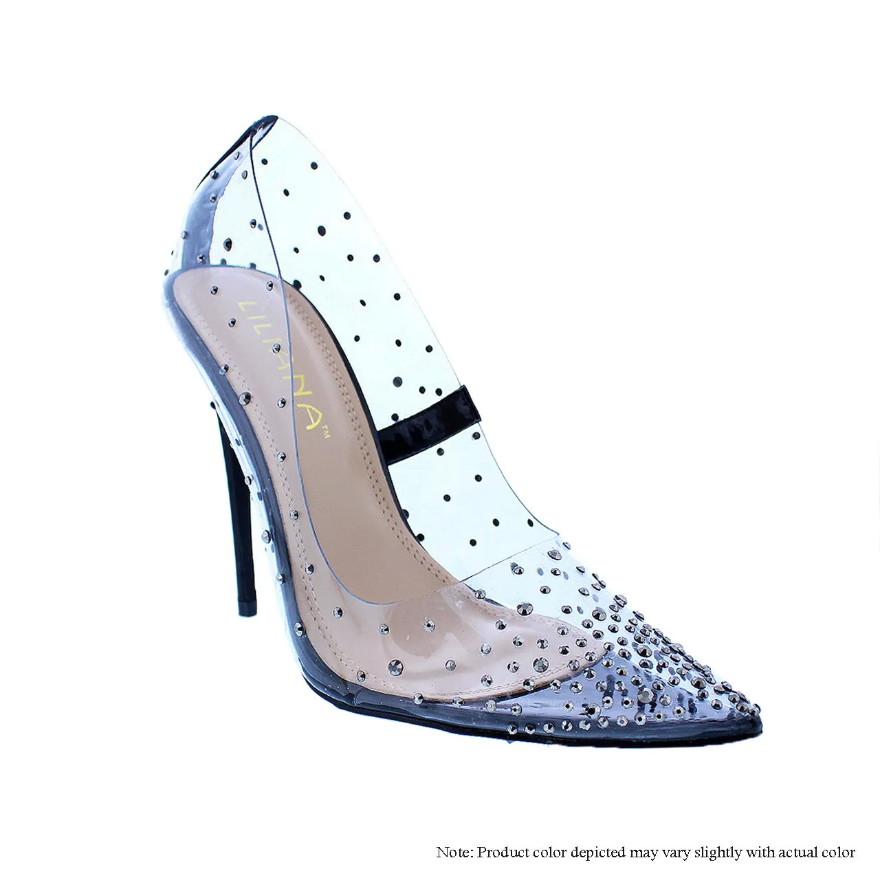 BADASS-1 POINTY PUMP/CLEAR PVC& RHINESTONES - BLACK PU