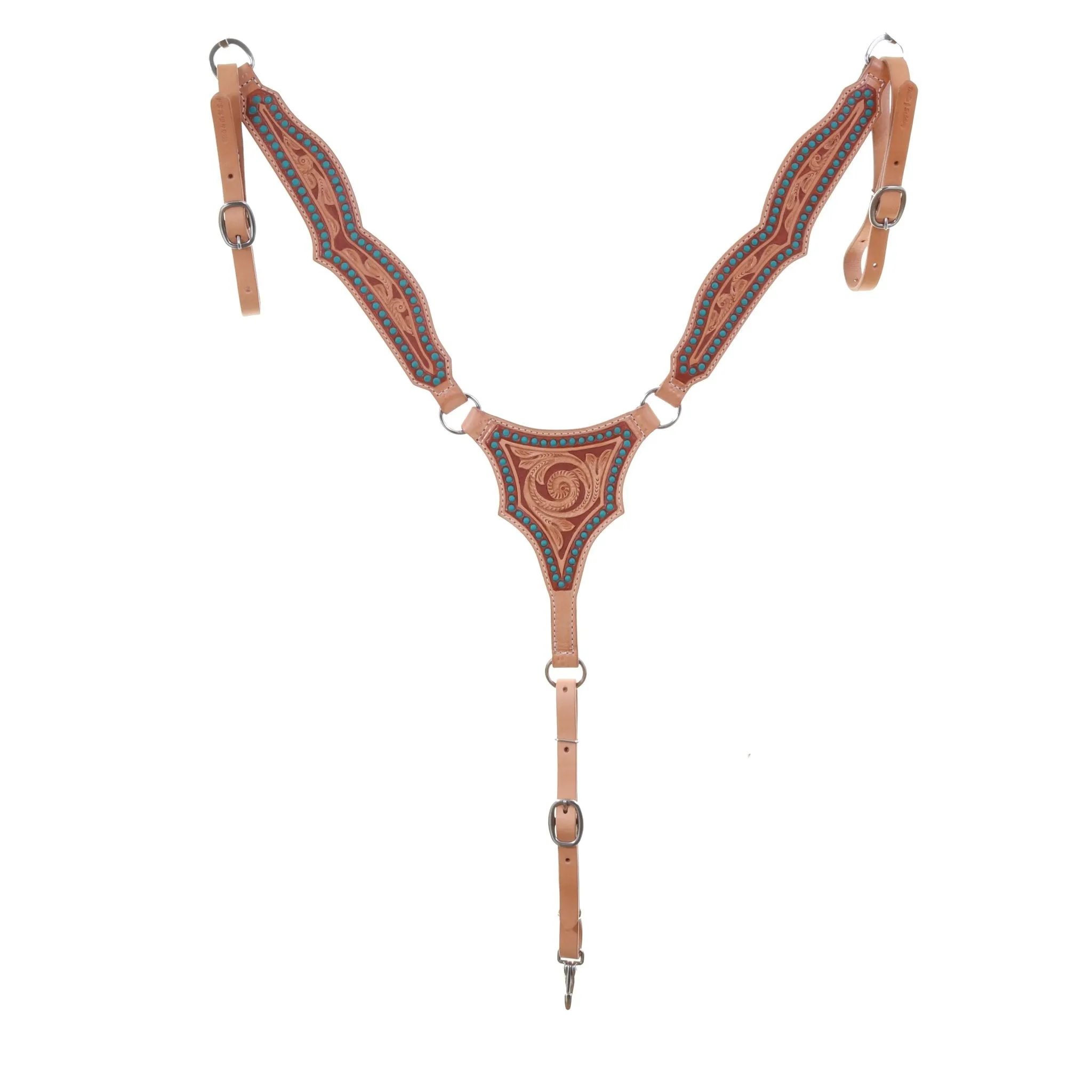 BC1157 - Natural Leather Texas Whirlwind Tooled Breast Collar