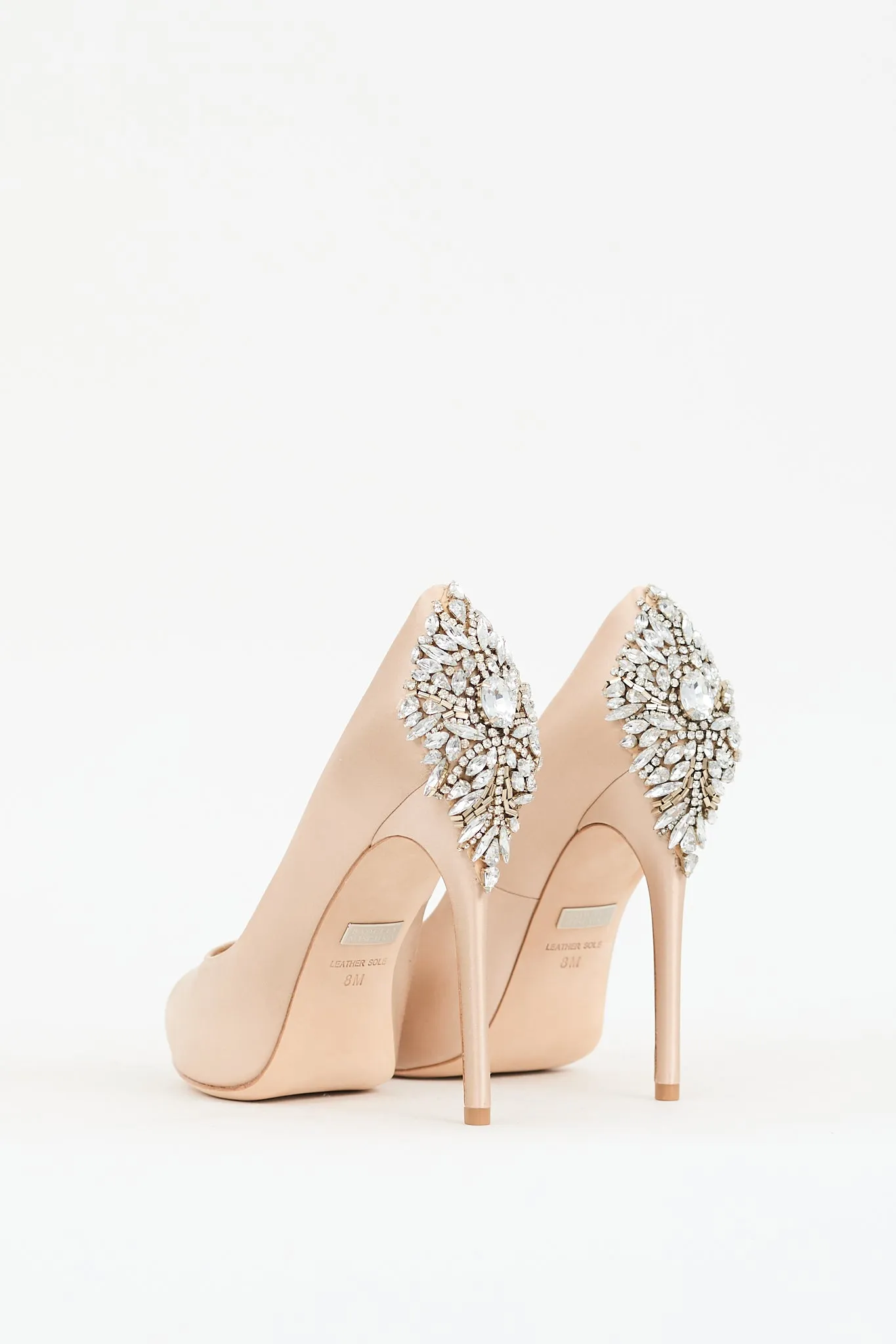 Beige Satin Embellished Peep Toe Heel