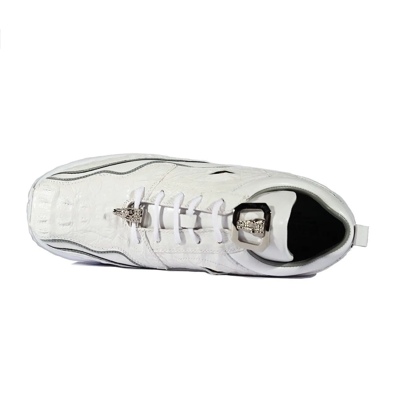 Belvedere E04 Rexy Men's Shoes White Exotic Crocodile / Calf-Skin Leather Eyes Casual Tennis Sneakers (BVS3032)