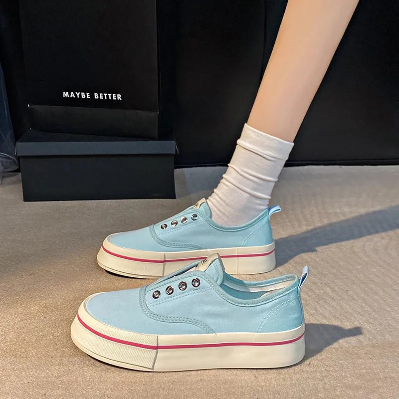 binfenxie  -  Trendy Women's Fashion Slip On Canvas Sneakers No Laces Comfortable Platform Casual Low Shoes Cute Walking Tennis