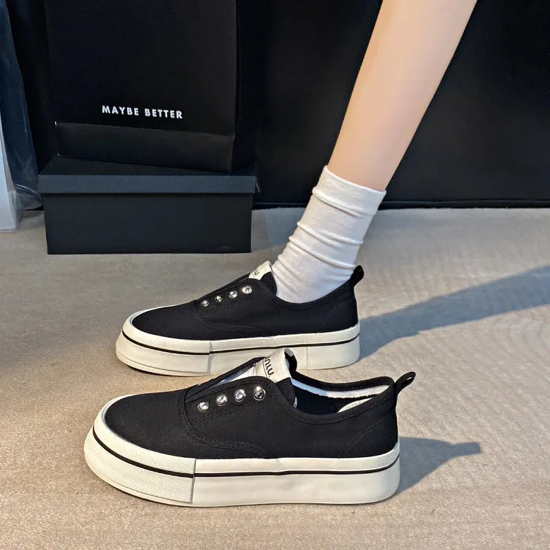 binfenxie  -  Trendy Women's Fashion Slip On Canvas Sneakers No Laces Comfortable Platform Casual Low Shoes Cute Walking Tennis