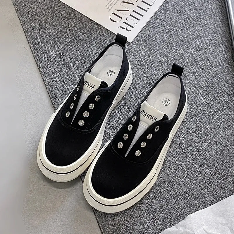 binfenxie  -  Trendy Women's Fashion Slip On Canvas Sneakers No Laces Comfortable Platform Casual Low Shoes Cute Walking Tennis
