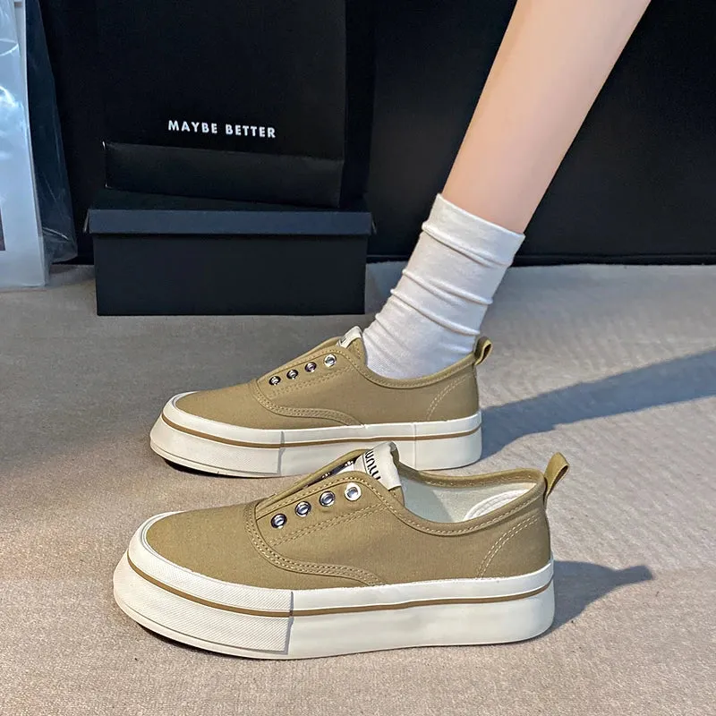 binfenxie  -  Trendy Women's Fashion Slip On Canvas Sneakers No Laces Comfortable Platform Casual Low Shoes Cute Walking Tennis
