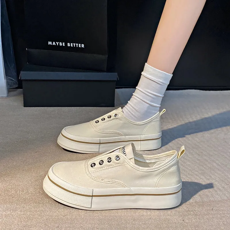 binfenxie  -  Trendy Women's Fashion Slip On Canvas Sneakers No Laces Comfortable Platform Casual Low Shoes Cute Walking Tennis
