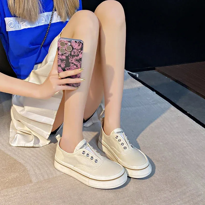 binfenxie  -  Trendy Women's Fashion Slip On Canvas Sneakers No Laces Comfortable Platform Casual Low Shoes Cute Walking Tennis