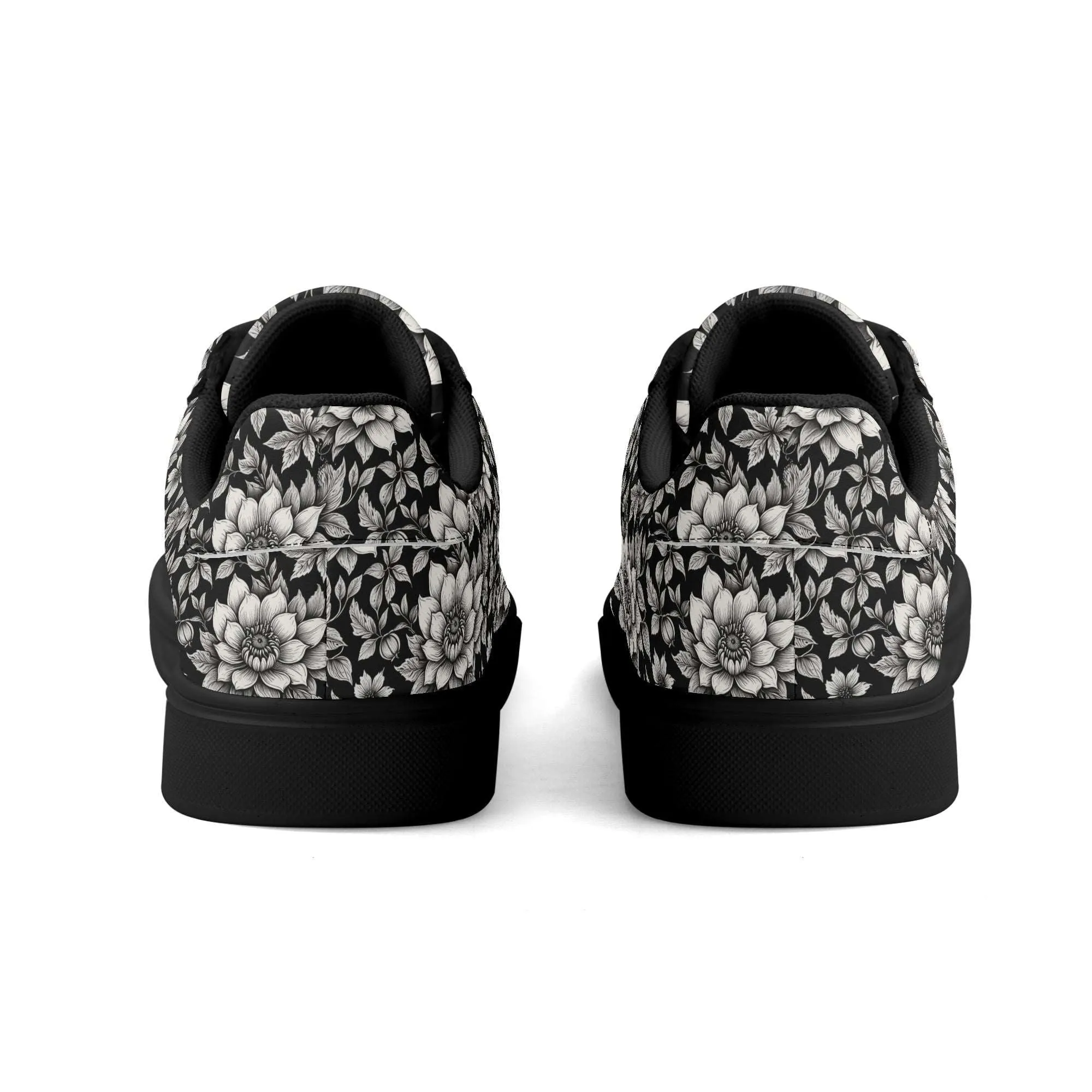 Black and White Bloom Adult Lightweight Brand Low Top Leather Shoes
