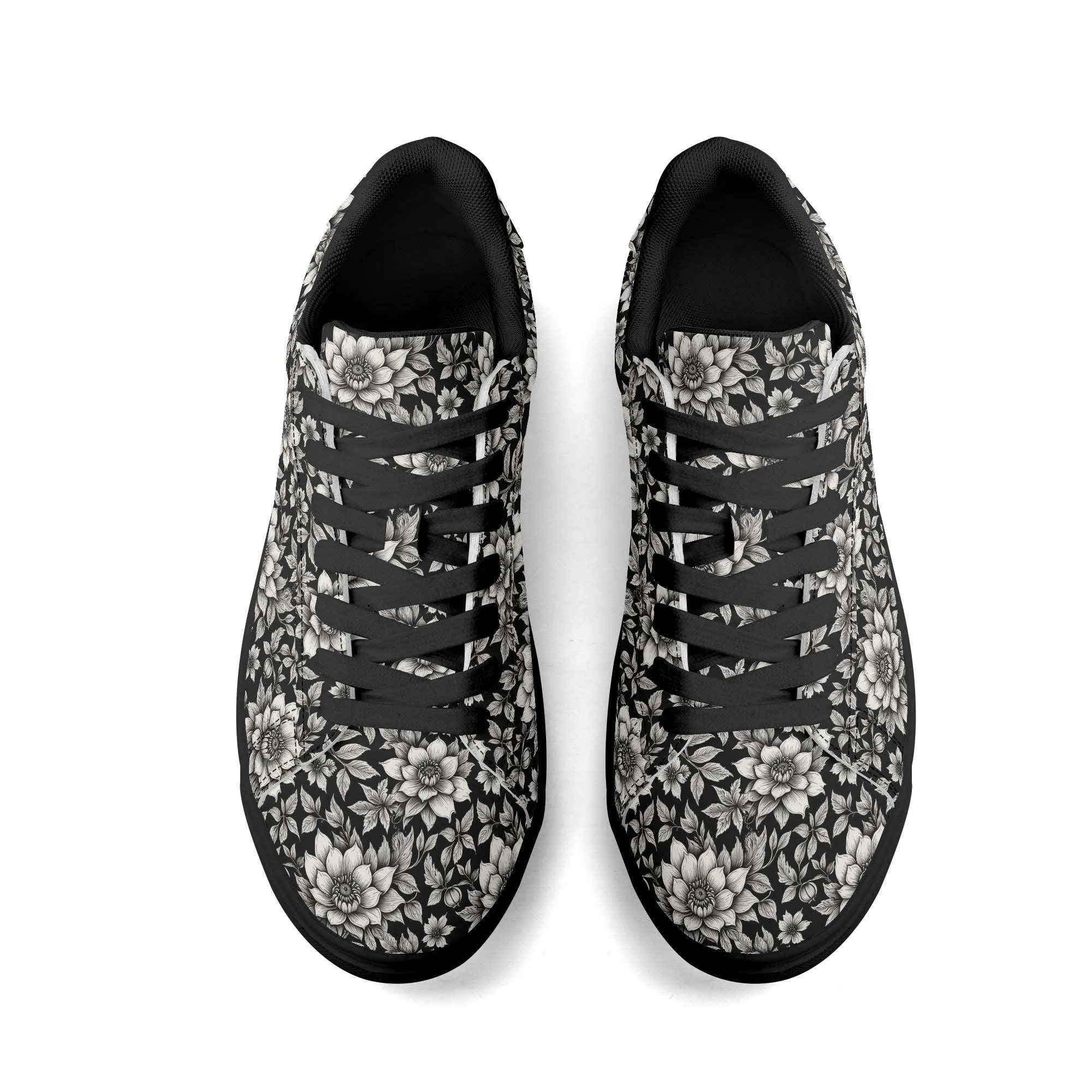 Black and White Bloom Adult Lightweight Brand Low Top Leather Shoes
