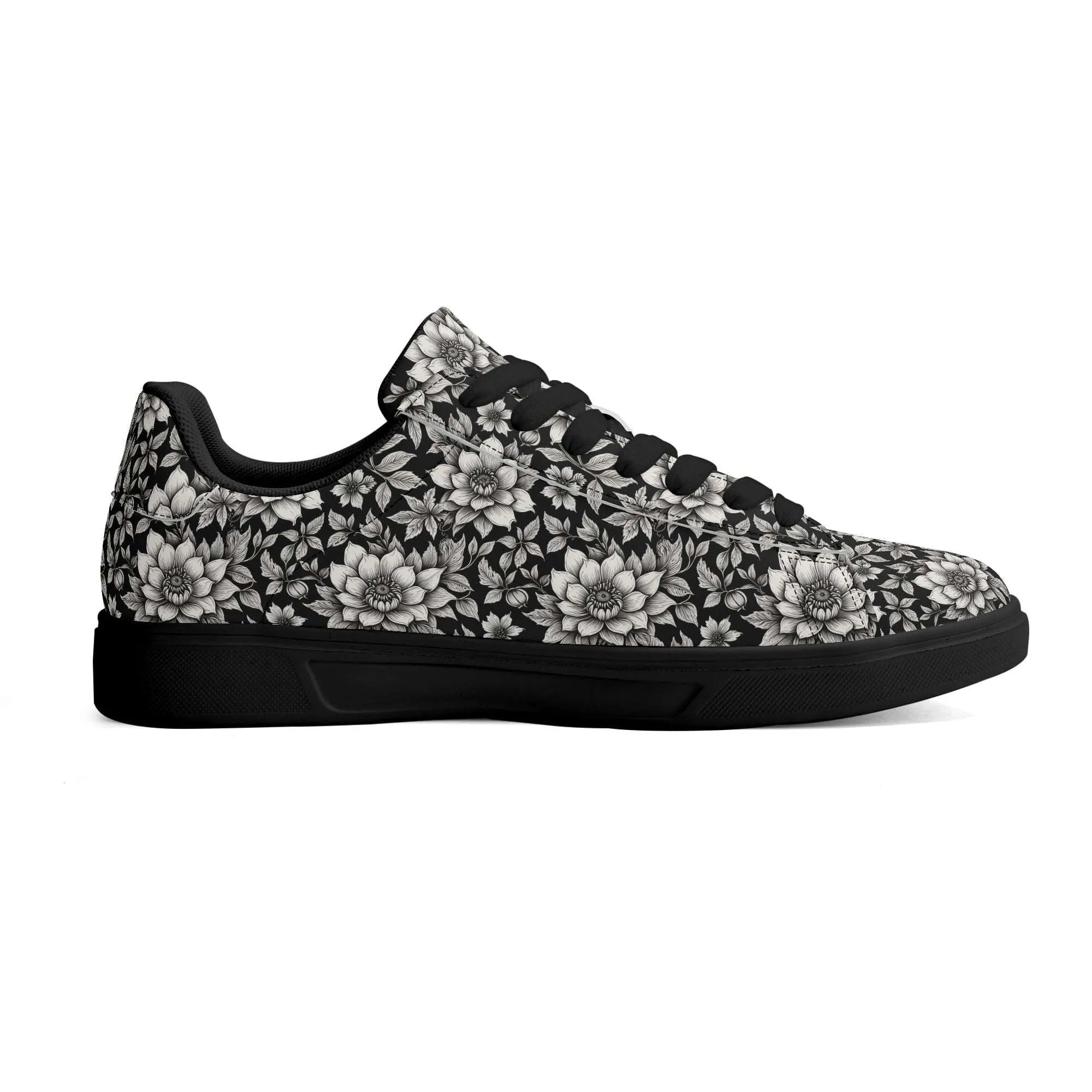 Black and White Bloom Adult Lightweight Brand Low Top Leather Shoes