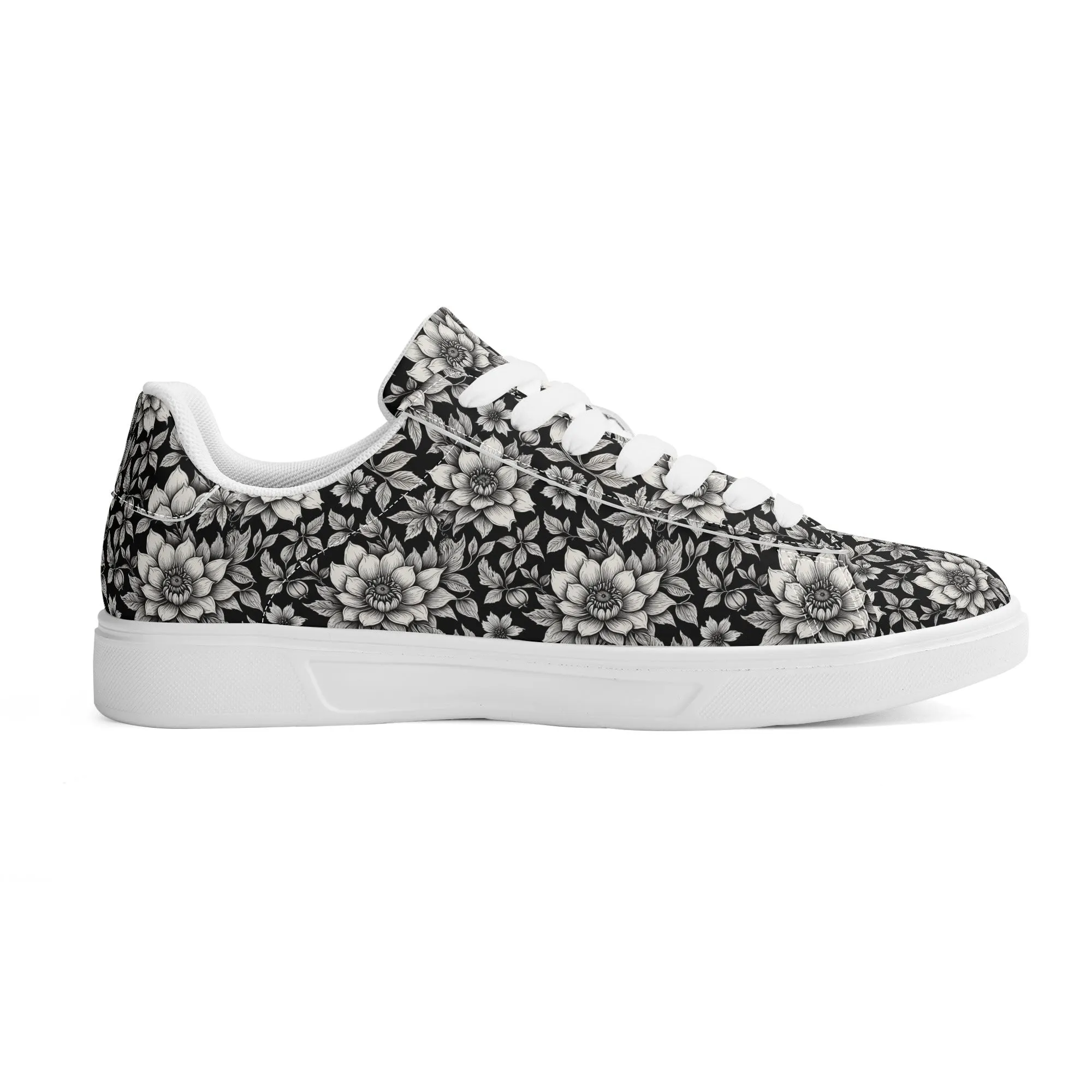 Black and White Bloom Adult Lightweight Brand Low Top Leather Shoes