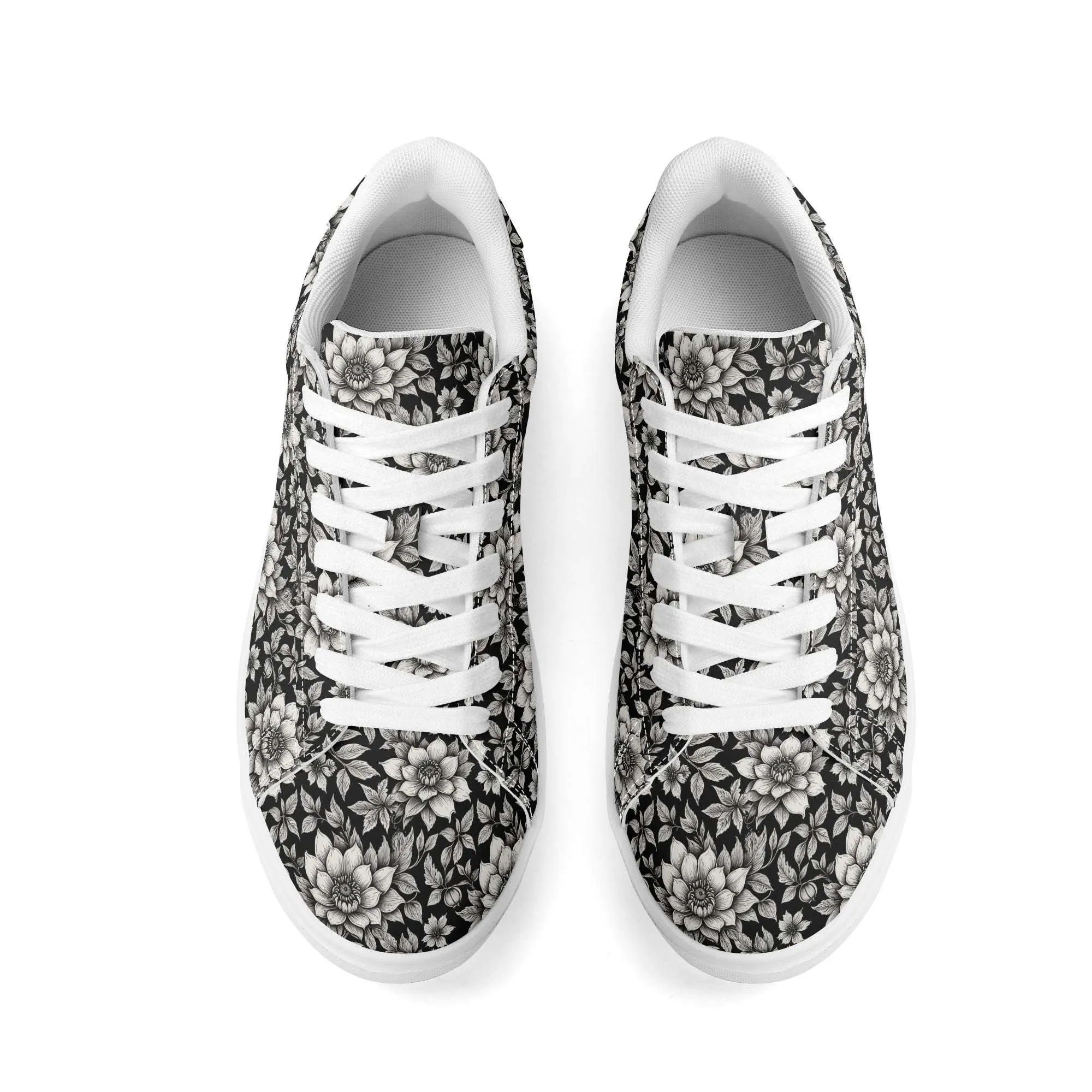 Black and White Bloom Adult Lightweight Brand Low Top Leather Shoes