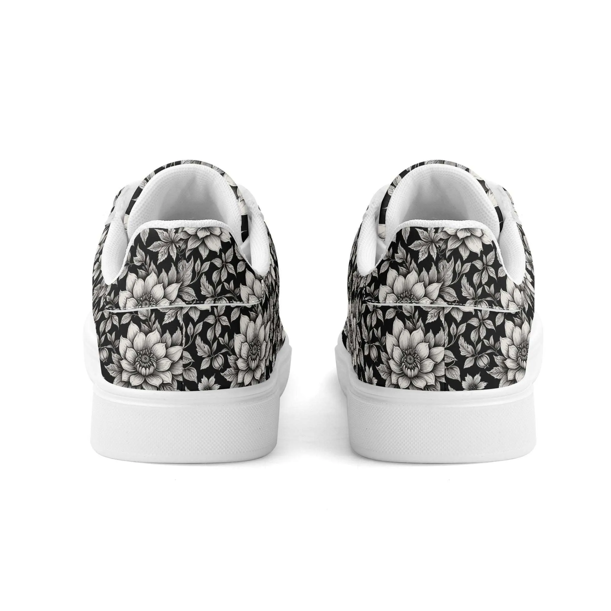 Black and White Bloom Adult Lightweight Brand Low Top Leather Shoes