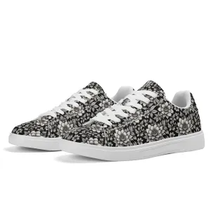 Black and White Bloom Adult Lightweight Brand Low Top Leather Shoes
