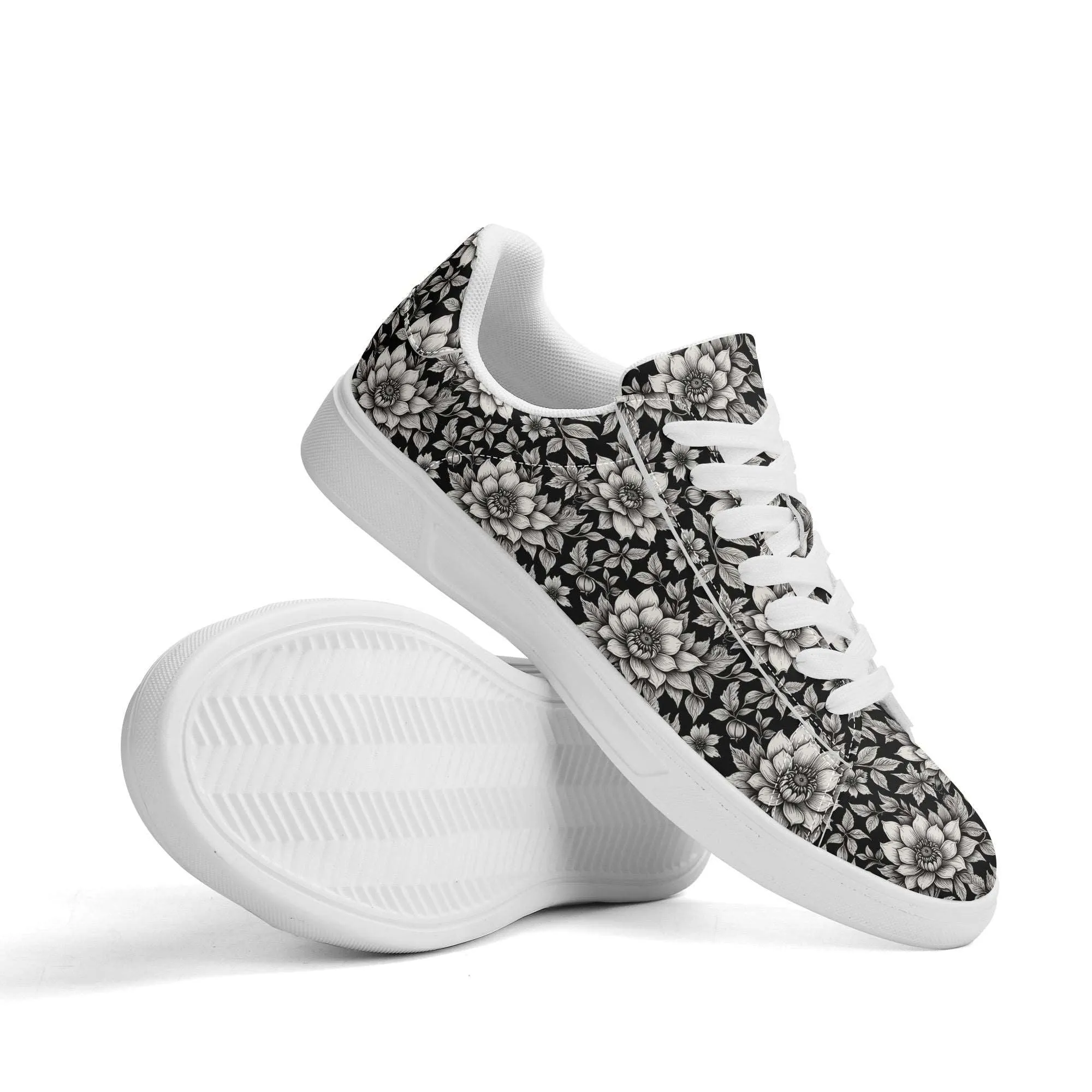 Black and White Bloom Adult Lightweight Brand Low Top Leather Shoes