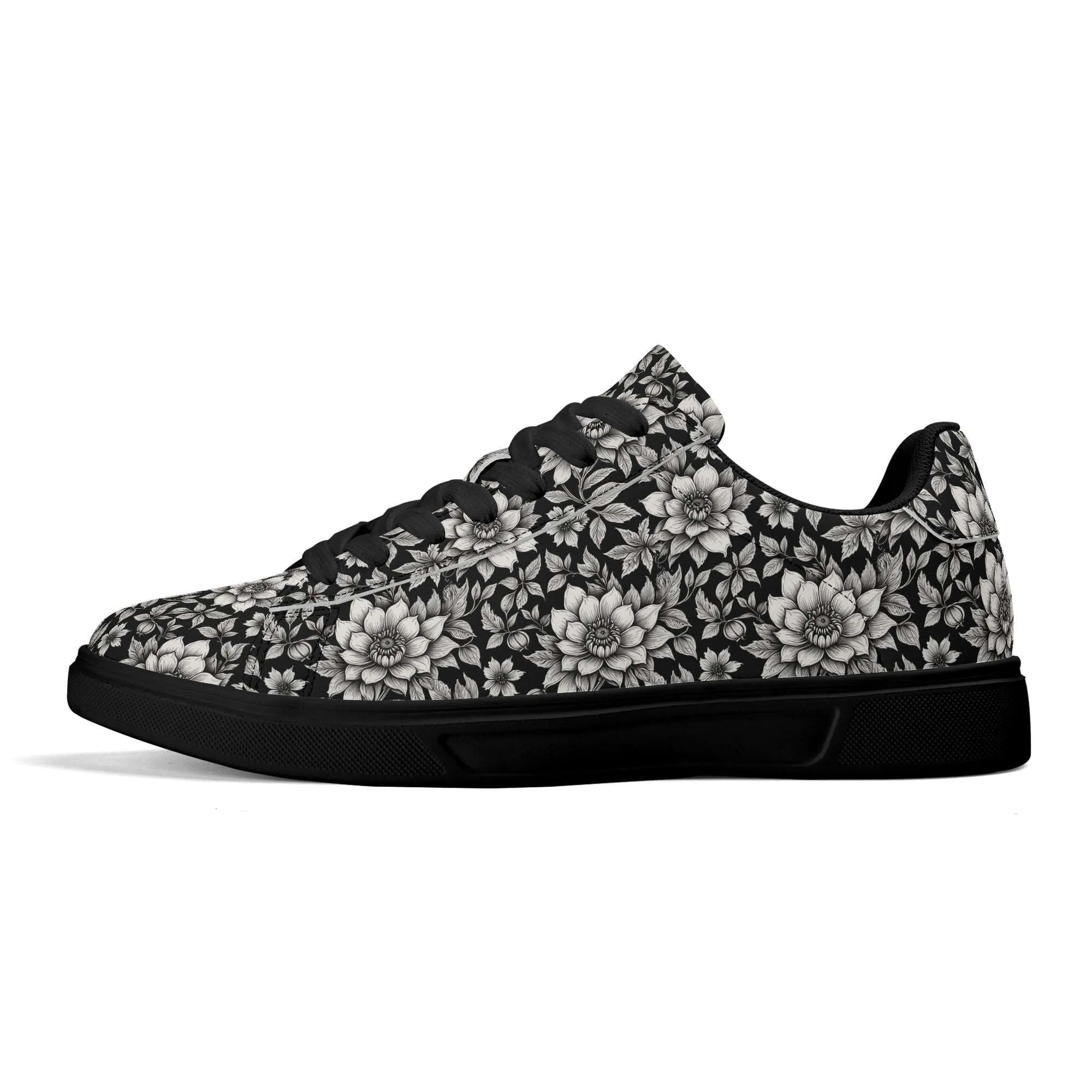 Black and White Bloom Adult Lightweight Brand Low Top Leather Shoes