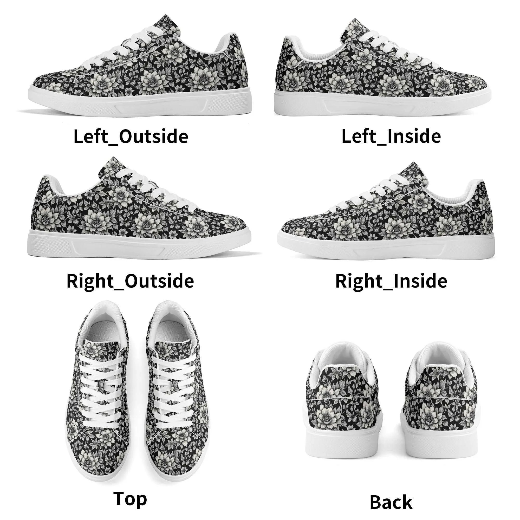 Black and White Bloom Adult Lightweight Brand Low Top Leather Shoes