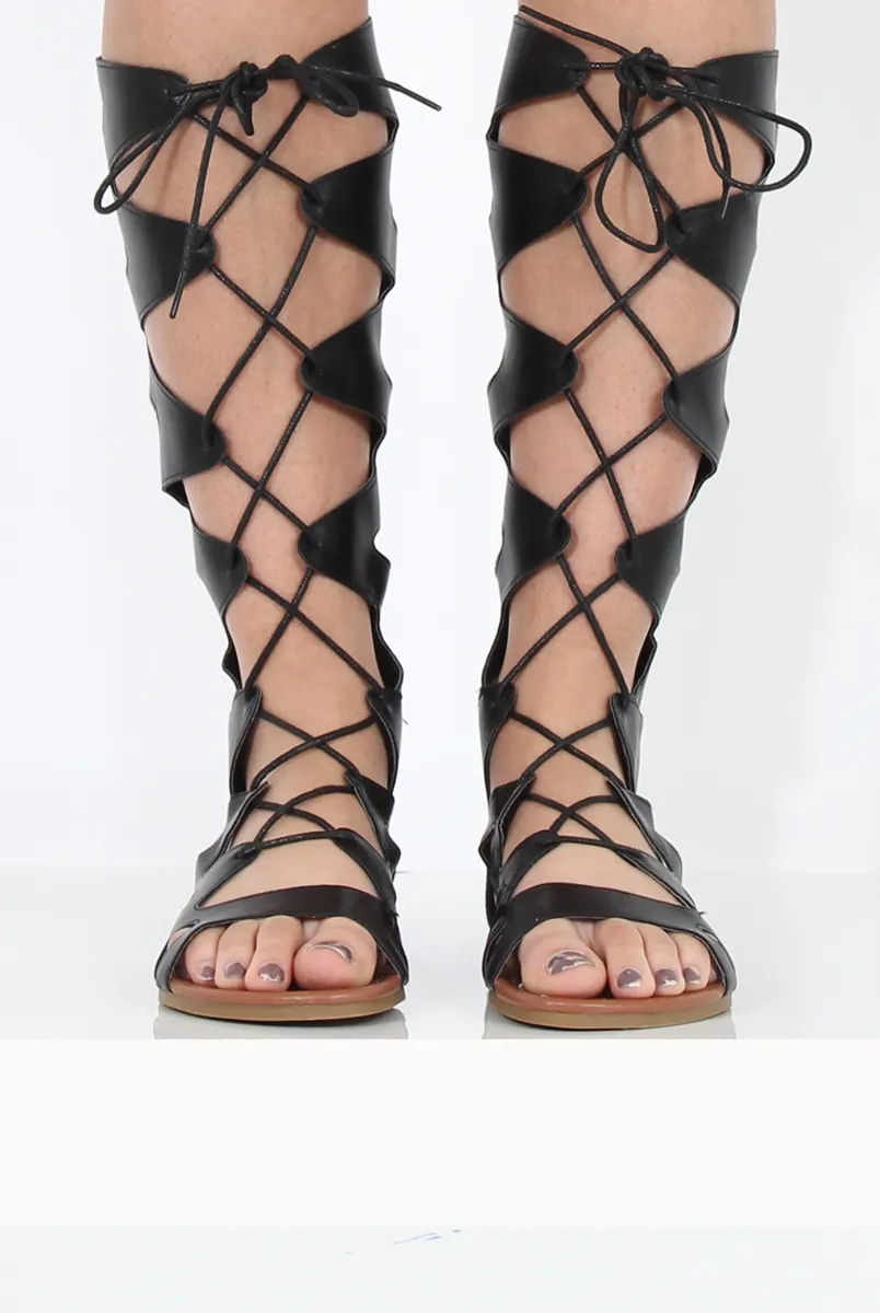 Black Gladiator Tie Up Sandals - Fergie