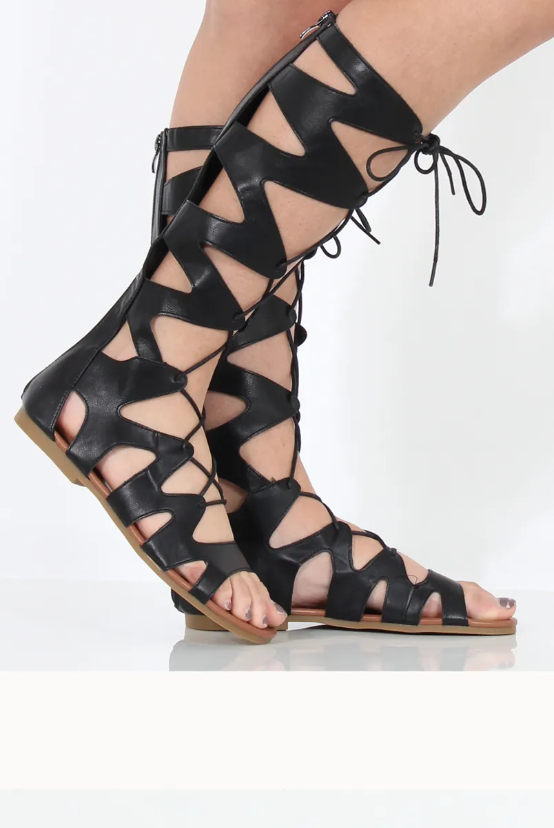 Black Gladiator Tie Up Sandals - Fergie